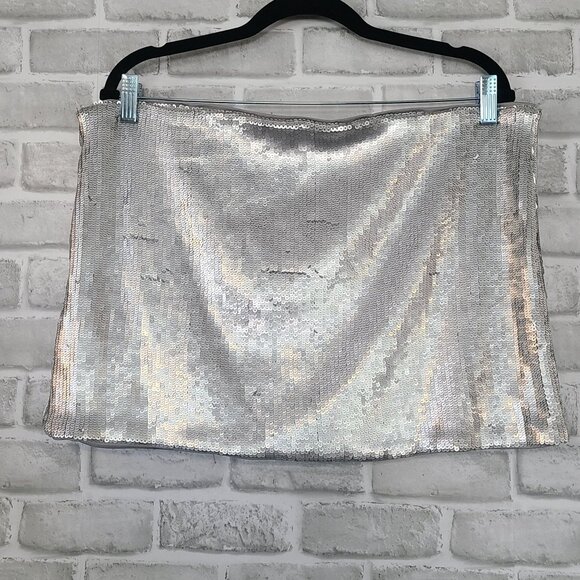 Silver Sequin Mini Skirt XL By Future Collective NEW Club Costume Festival Glam - Picture 1 of 7